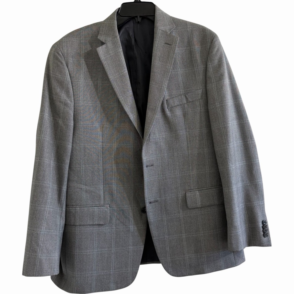 Michael‎ Kors 42R Gray Windowpane Sport Coat Blazer Mens 2 Button